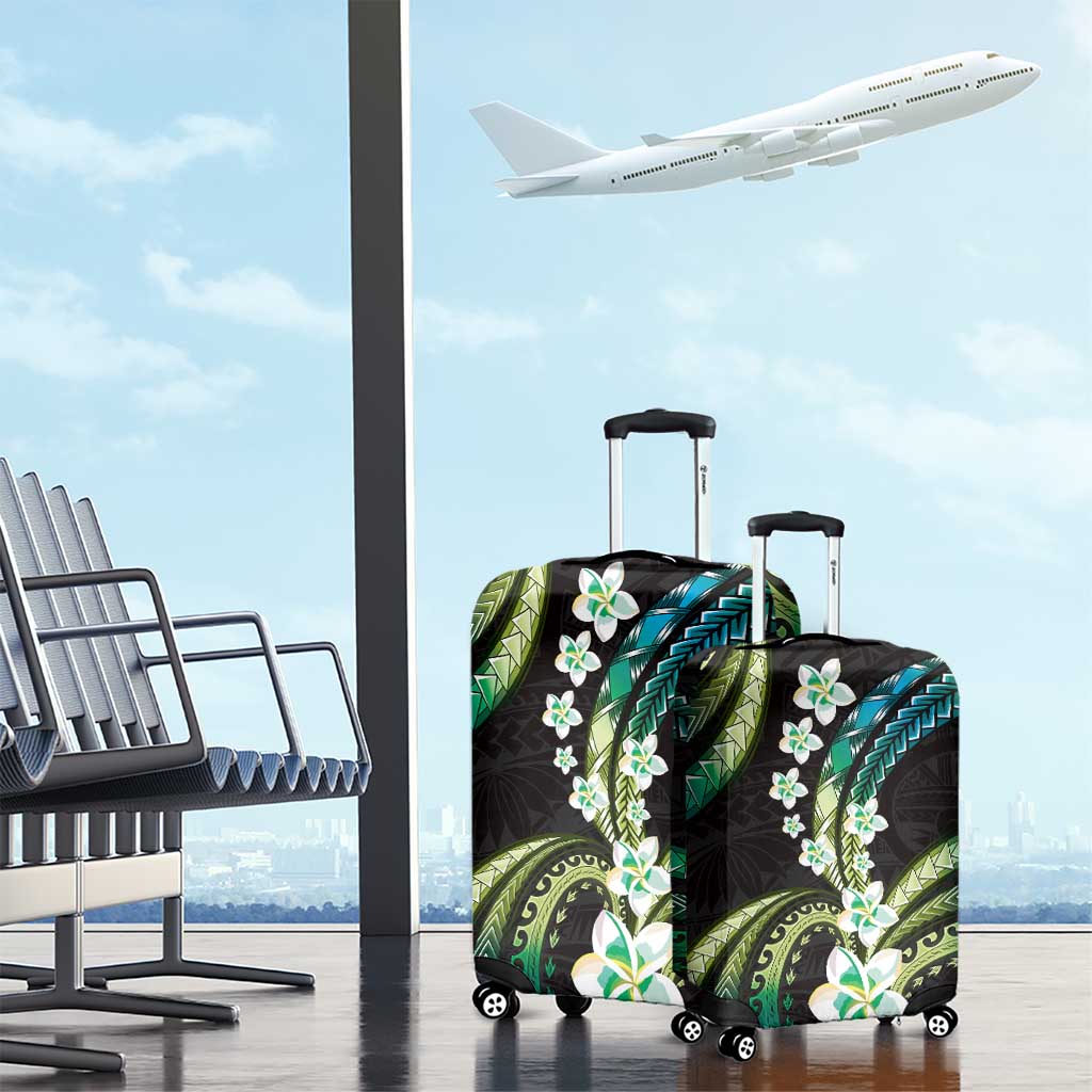 Hawaii Plumeria Luggage Cover Chartreuse Cyan Polynesian Pattern