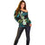Hawaii Plumeria Off Shoulder Sweater Chartreuse Cyan Polynesian Pattern