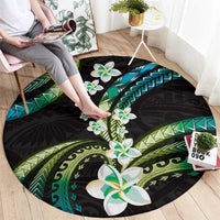 Hawaii Plumeria Round Carpet Chartreuse Cyan Polynesian Pattern