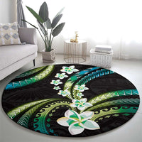 Hawaii Plumeria Round Carpet Chartreuse Cyan Polynesian Pattern