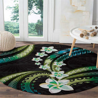 Hawaii Plumeria Round Carpet Chartreuse Cyan Polynesian Pattern
