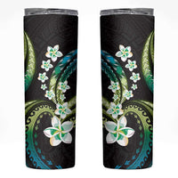 Hawaii Plumeria Skinny Tumbler Chartreuse Cyan Polynesian Pattern