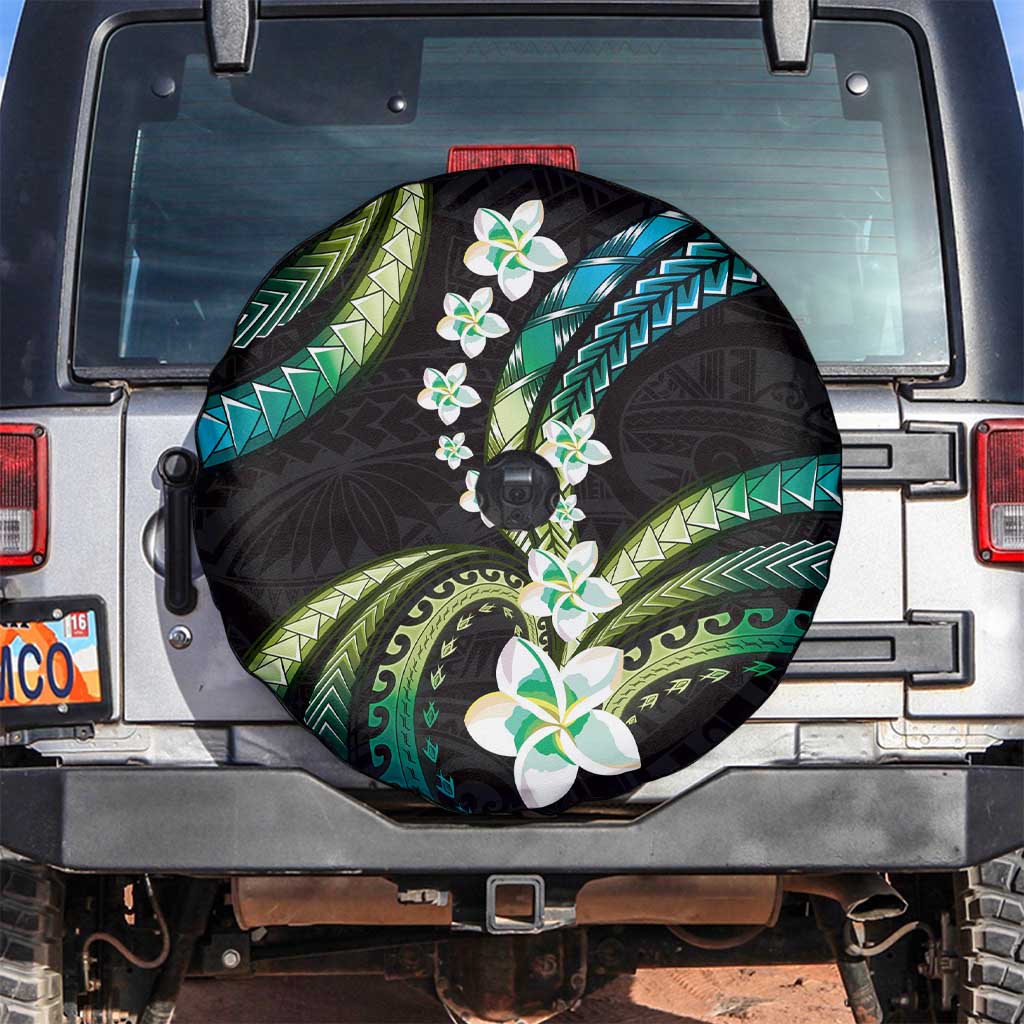 Hawaii Plumeria Spare Tire Cover Chartreuse Cyan Polynesian Pattern