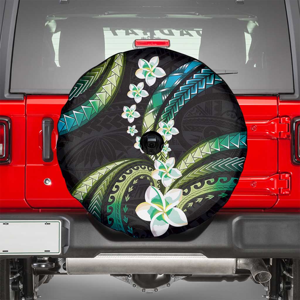 Hawaii Plumeria Spare Tire Cover Chartreuse Cyan Polynesian Pattern