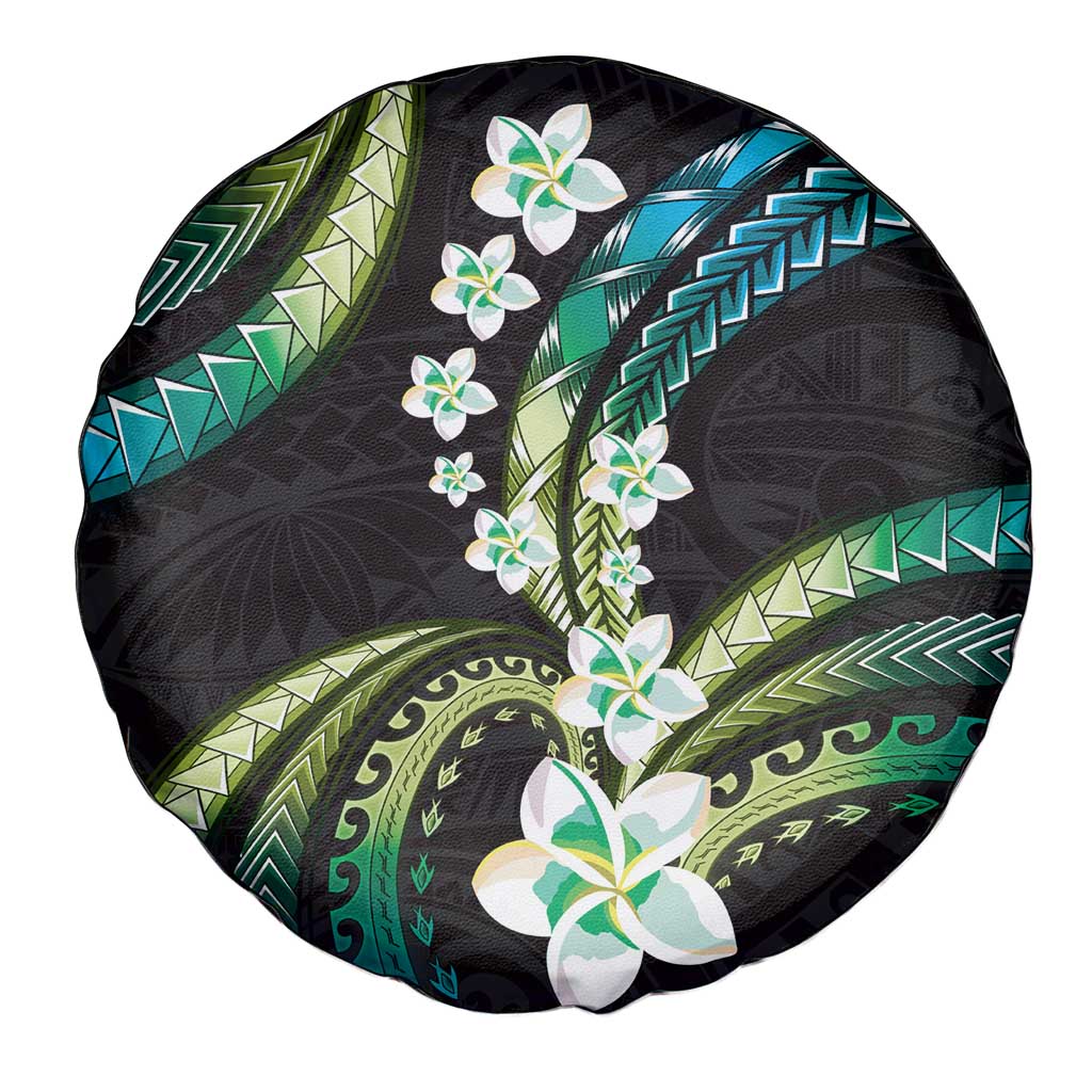 Hawaii Plumeria Spare Tire Cover Chartreuse Cyan Polynesian Pattern