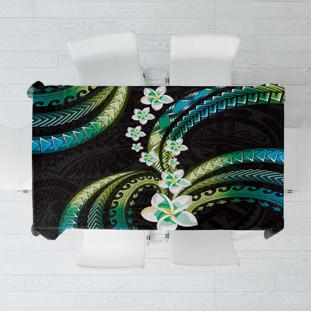 Hawaii Plumeria Tablecloth Chartreuse Cyan Polynesian Pattern