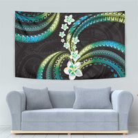 Hawaii Plumeria Tapestry Chartreuse Cyan Polynesian Pattern