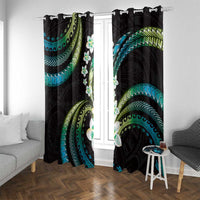 Hawaii Plumeria Window Curtain Chartreuse Cyan Polynesian Pattern