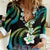 Hawaii Plumeria Women Casual Shirt Chartreuse Cyan Polynesian Pattern