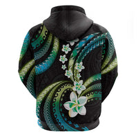 Hawaii Plumeria Zip Hoodie Chartreuse Cyan Polynesian Pattern