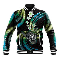 Hawaii Shaka Sign Baseball Jacket Fantastic Frangipani Chartreuse Cyan