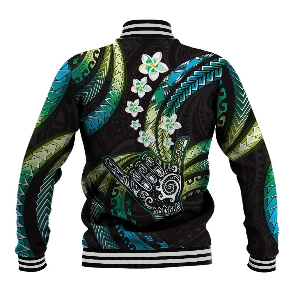 Hawaii Shaka Sign Baseball Jacket Fantastic Frangipani Chartreuse Cyan