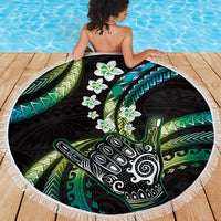 Hawaii Shaka Sign Beach Blanket Fantastic Frangipani Chartreuse Cyan