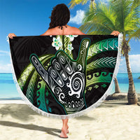 Hawaii Shaka Sign Beach Blanket Fantastic Frangipani Chartreuse Cyan