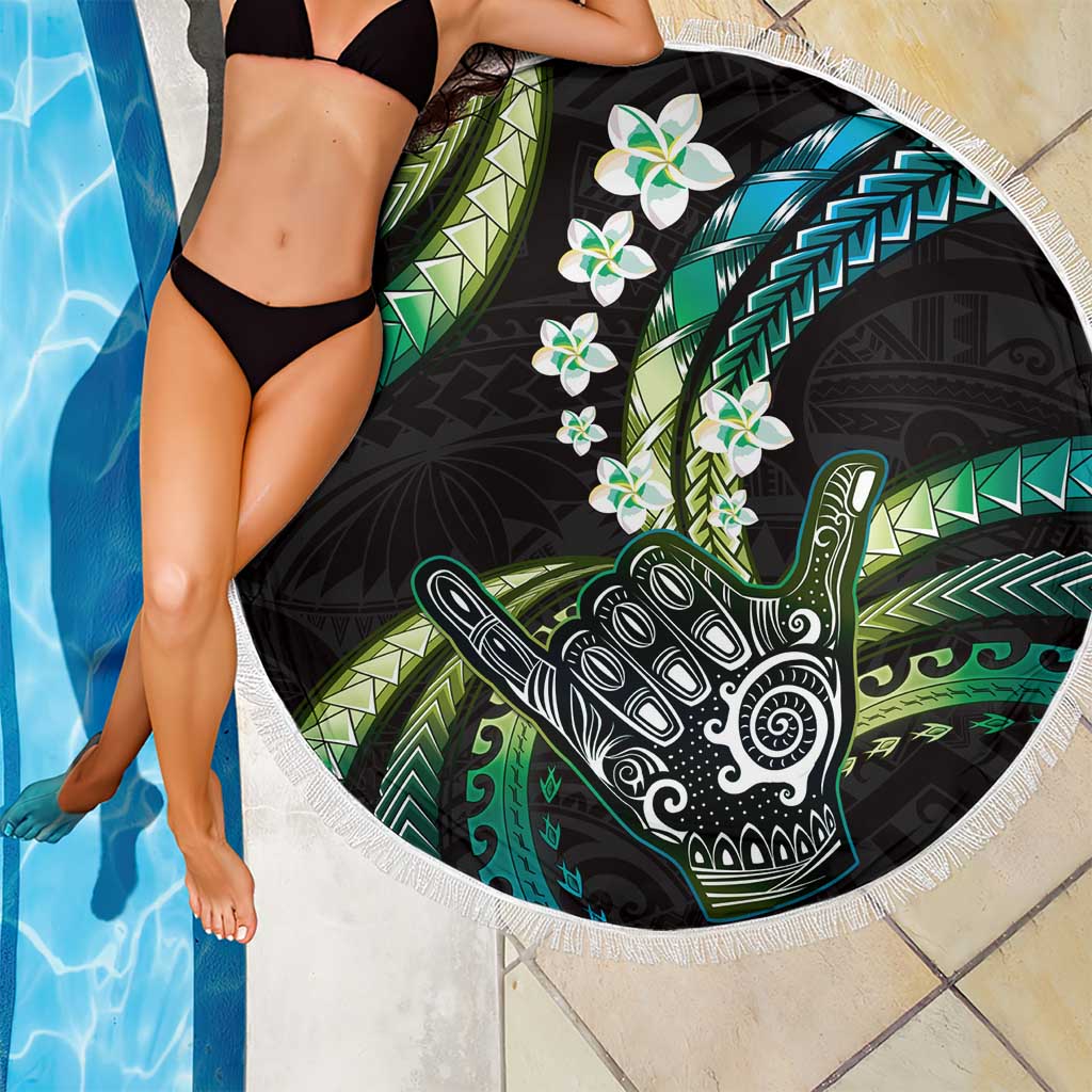 Hawaii Shaka Sign Beach Blanket Fantastic Frangipani Chartreuse Cyan