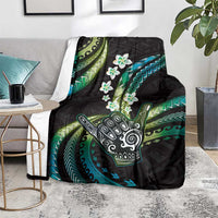 Hawaii Shaka Sign Blanket Fantastic Frangipani Chartreuse Cyan