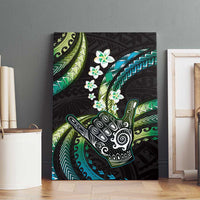 Hawaii Shaka Sign Canvas Wall Art Fantastic Frangipani Chartreuse Cyan