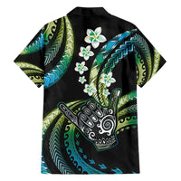 Hawaii Shaka Sign Family Matching Summer Maxi Dress and Hawaiian Shirt Fantastic Frangipani Chartreuse Cyan