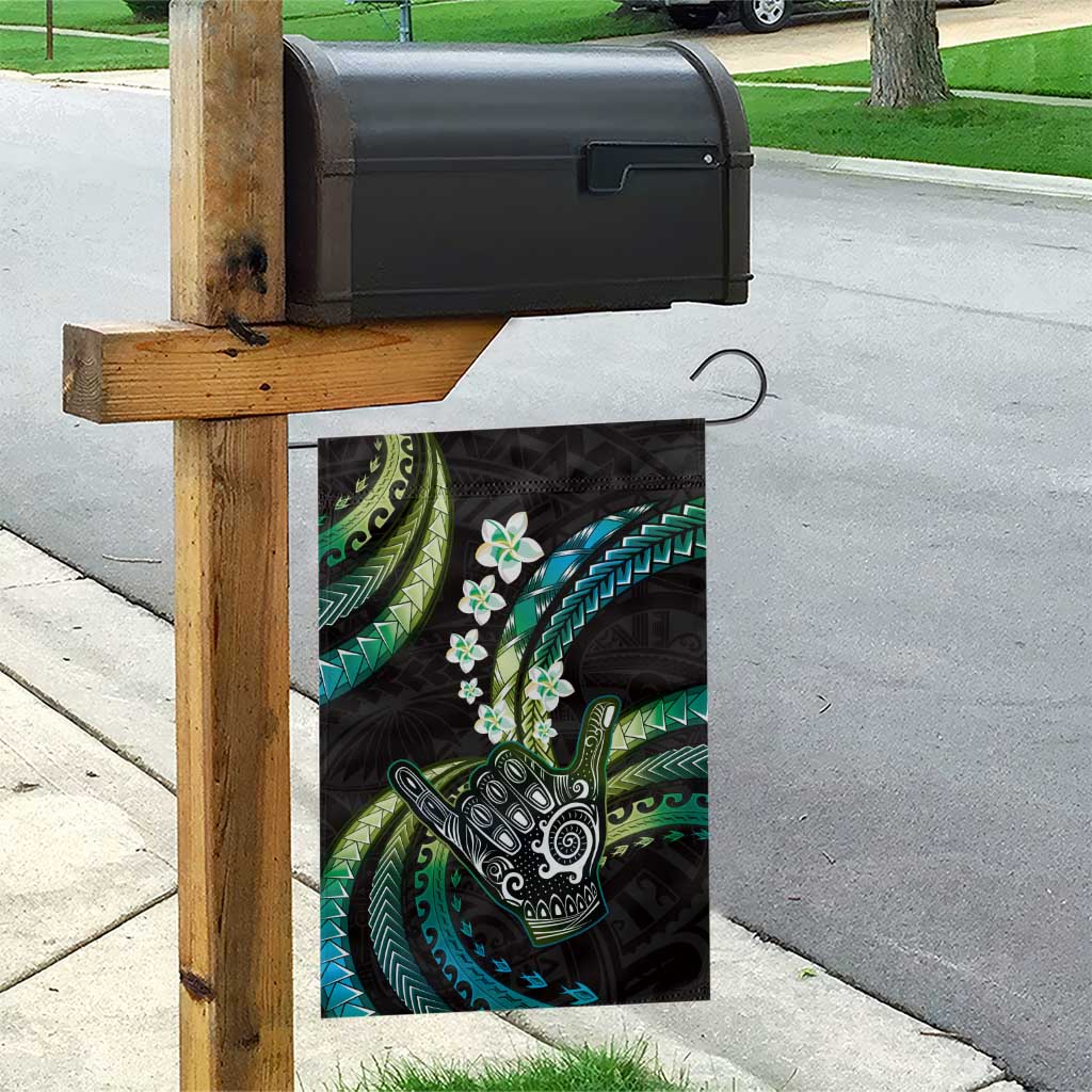 Hawaii Shaka Sign Garden Flag Fantastic Frangipani Chartreuse Cyan