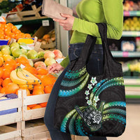 Hawaii Shaka Sign Grocery Bag Fantastic Frangipani Chartreuse Cyan