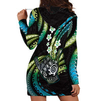 Hawaii Shaka Sign Hoodie Dress Fantastic Frangipani Chartreuse Cyan