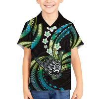 Hawaii Shaka Sign Kid Hawaiian Shirt Fantastic Frangipani Chartreuse Cyan