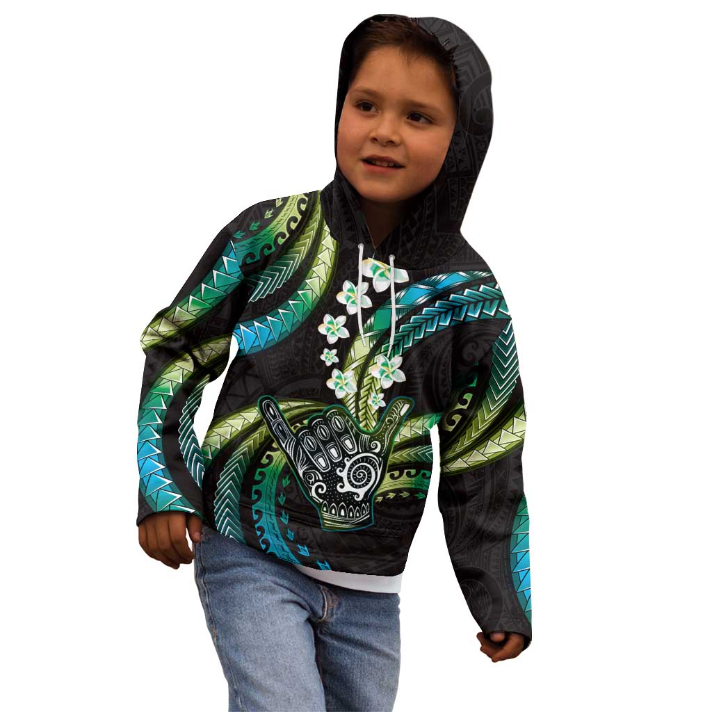 Hawaii Shaka Sign Kid Hoodie Fantastic Frangipani Chartreuse Cyan