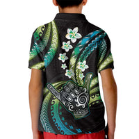 Hawaii Shaka Sign Kid Polo Shirt Fantastic Frangipani Chartreuse Cyan