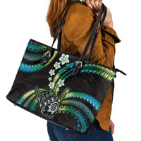 Hawaii Shaka Sign Leather Tote Bag Fantastic Frangipani Chartreuse Cyan