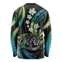 Hawaii Shaka Sign Long Sleeve Shirt Fantastic Frangipani Chartreuse Cyan