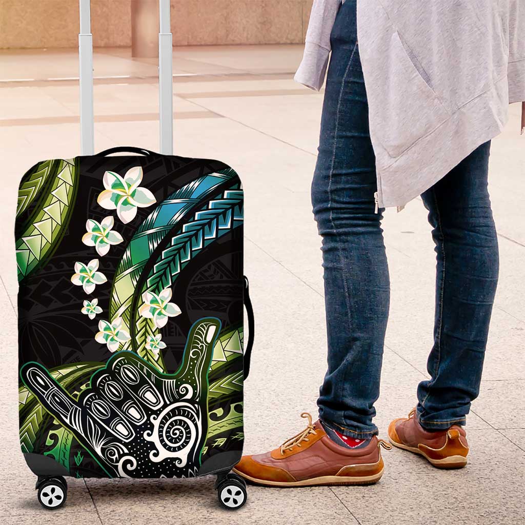 Hawaii Shaka Sign Luggage Cover Fantastic Frangipani Chartreuse Cyan