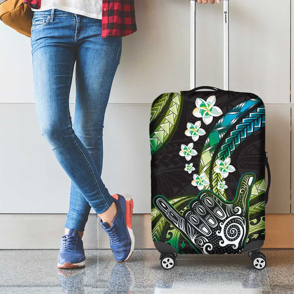 Hawaii Shaka Sign Luggage Cover Fantastic Frangipani Chartreuse Cyan