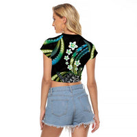 Hawaii Shaka Sign Raglan Cropped T Shirt Fantastic Frangipani Chartreuse Cyan