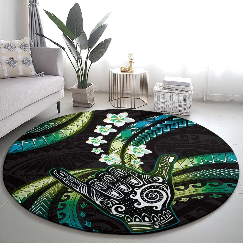 Hawaii Shaka Sign Round Carpet Fantastic Frangipani Chartreuse Cyan