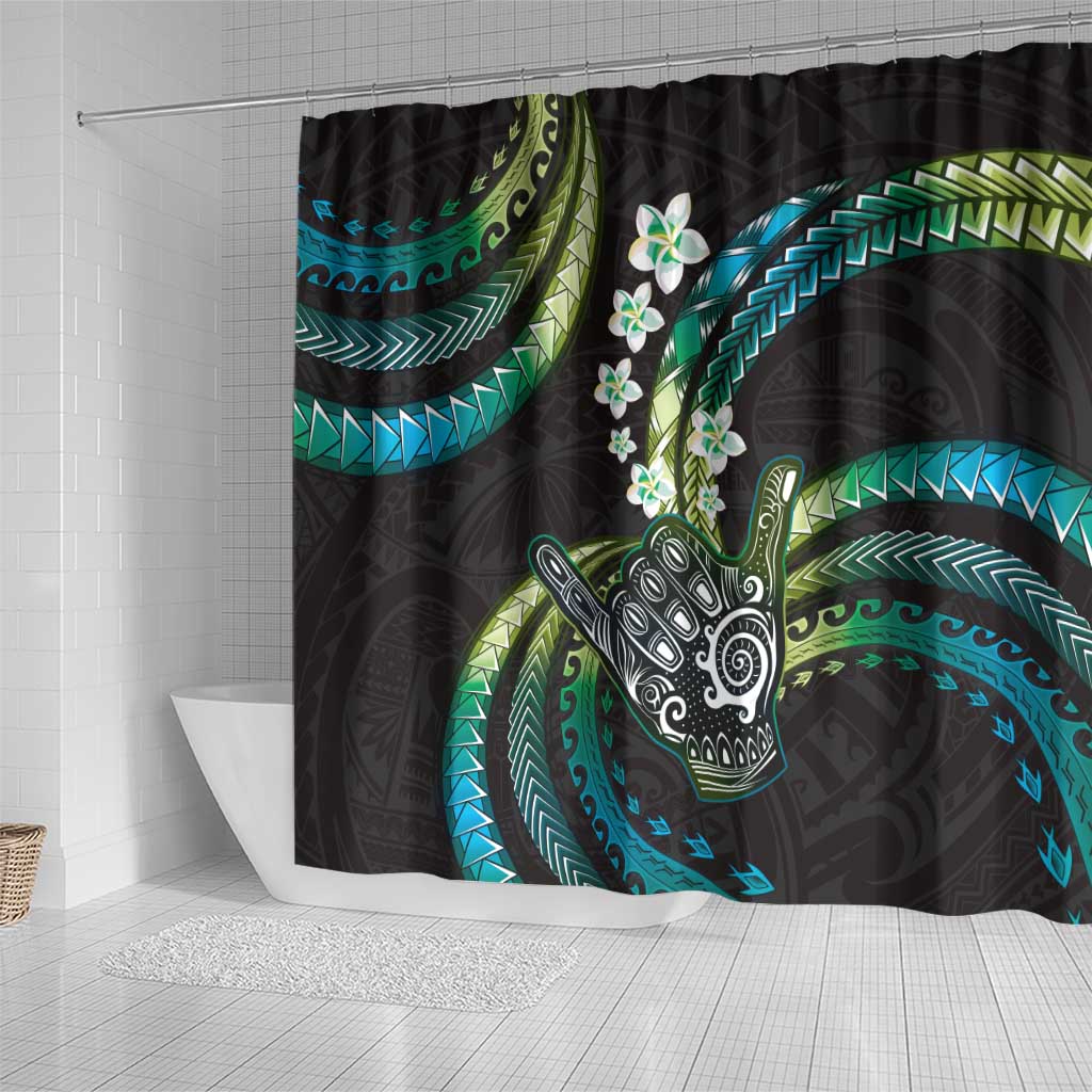 Hawaii Shaka Sign Shower Curtain Fantastic Frangipani Chartreuse Cyan