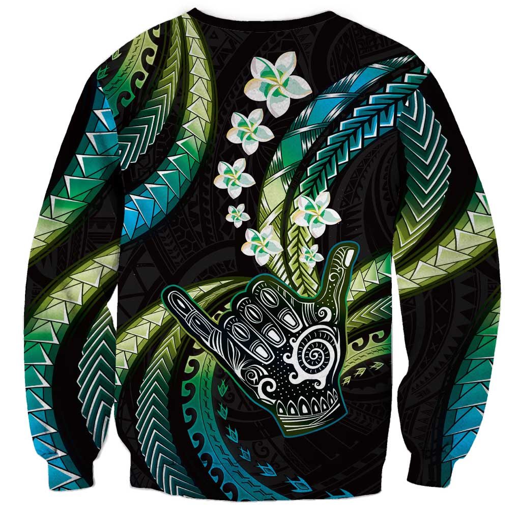 Hawaii Shaka Sign Sweatshirt Fantastic Frangipani Chartreuse Cyan
