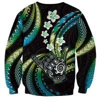 Hawaii Shaka Sign Sweatshirt Fantastic Frangipani Chartreuse Cyan