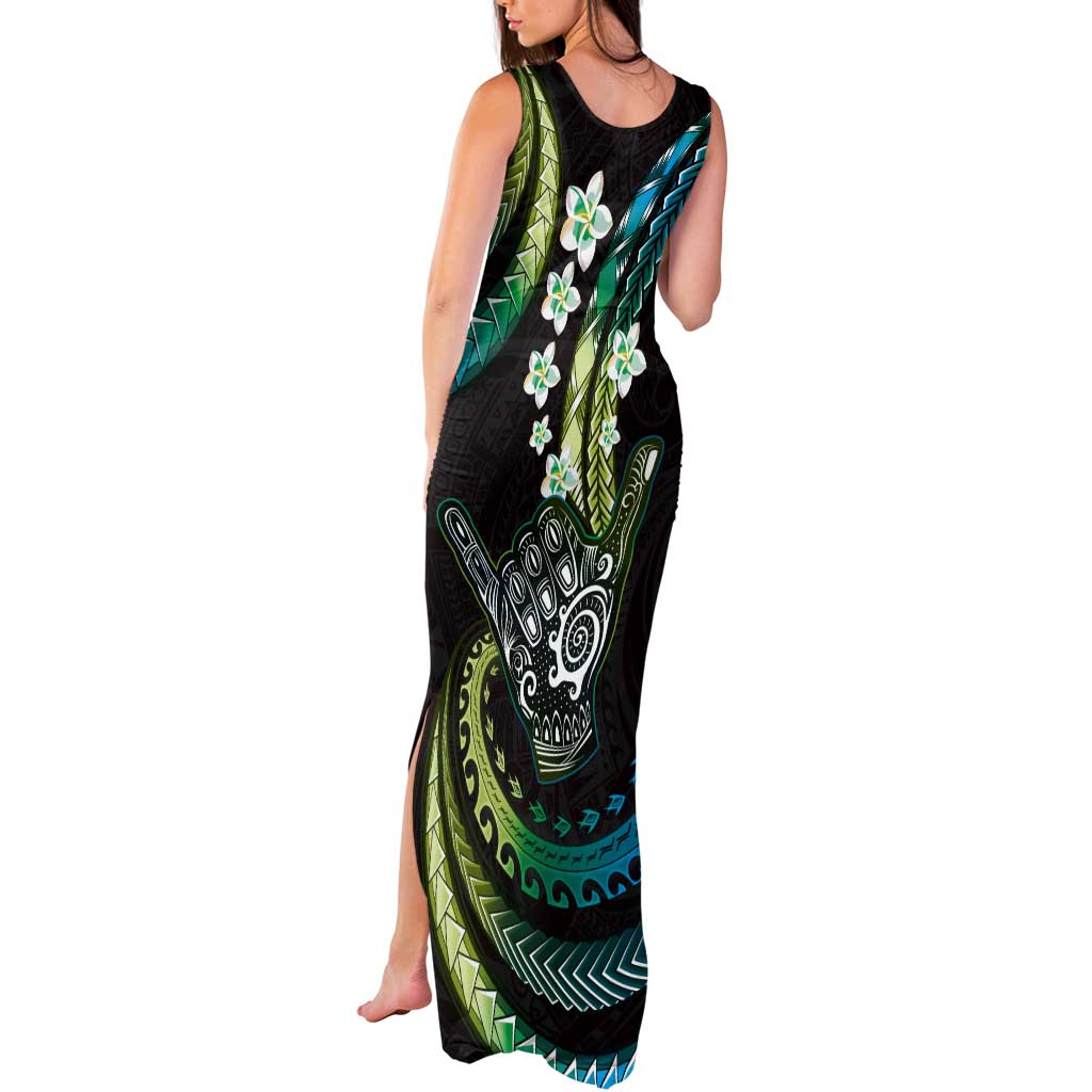 Hawaii Shaka Sign Tank Maxi Dress Fantastic Frangipani Chartreuse Cyan