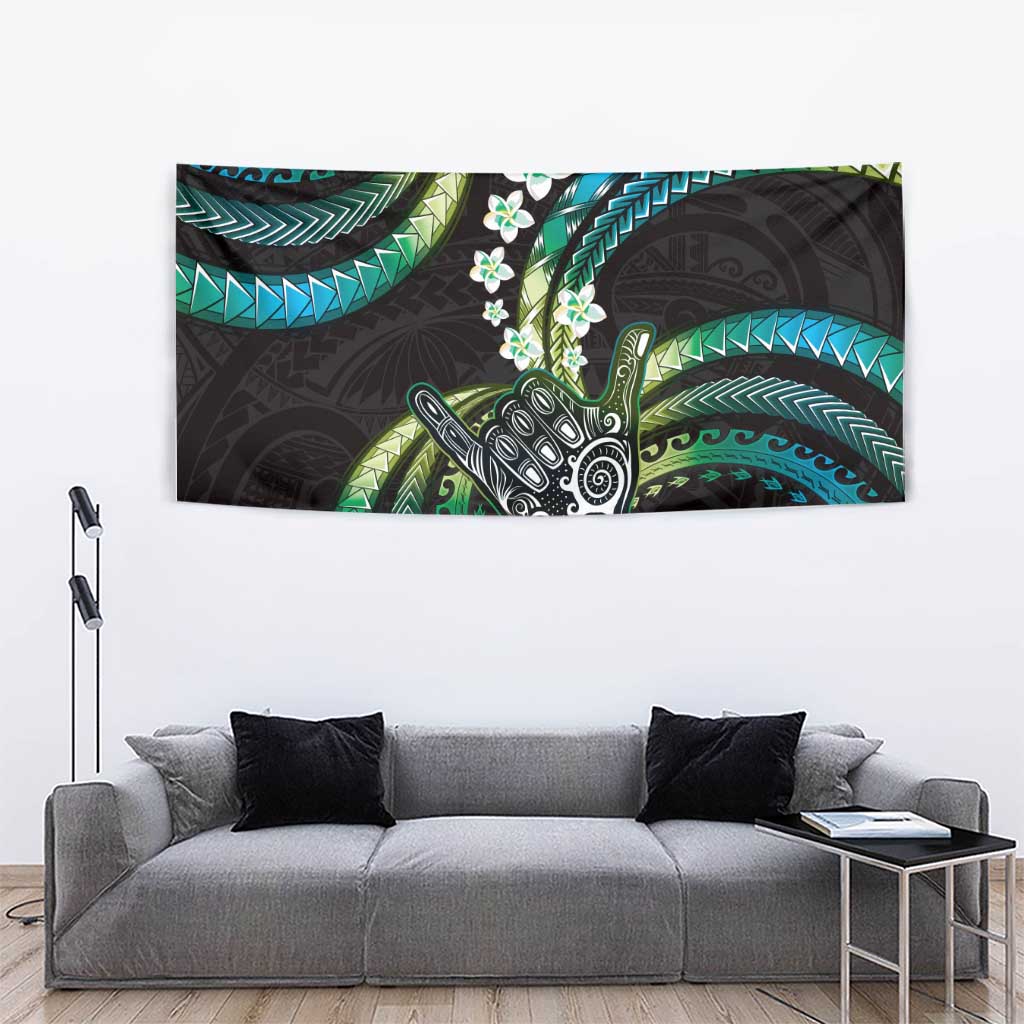 Hawaii Shaka Sign Tapestry Fantastic Frangipani Chartreuse Cyan