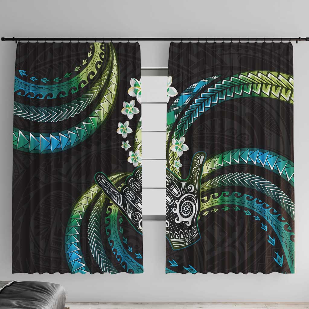 Hawaii Shaka Sign Window Curtain Fantastic Frangipani Chartreuse Cyan