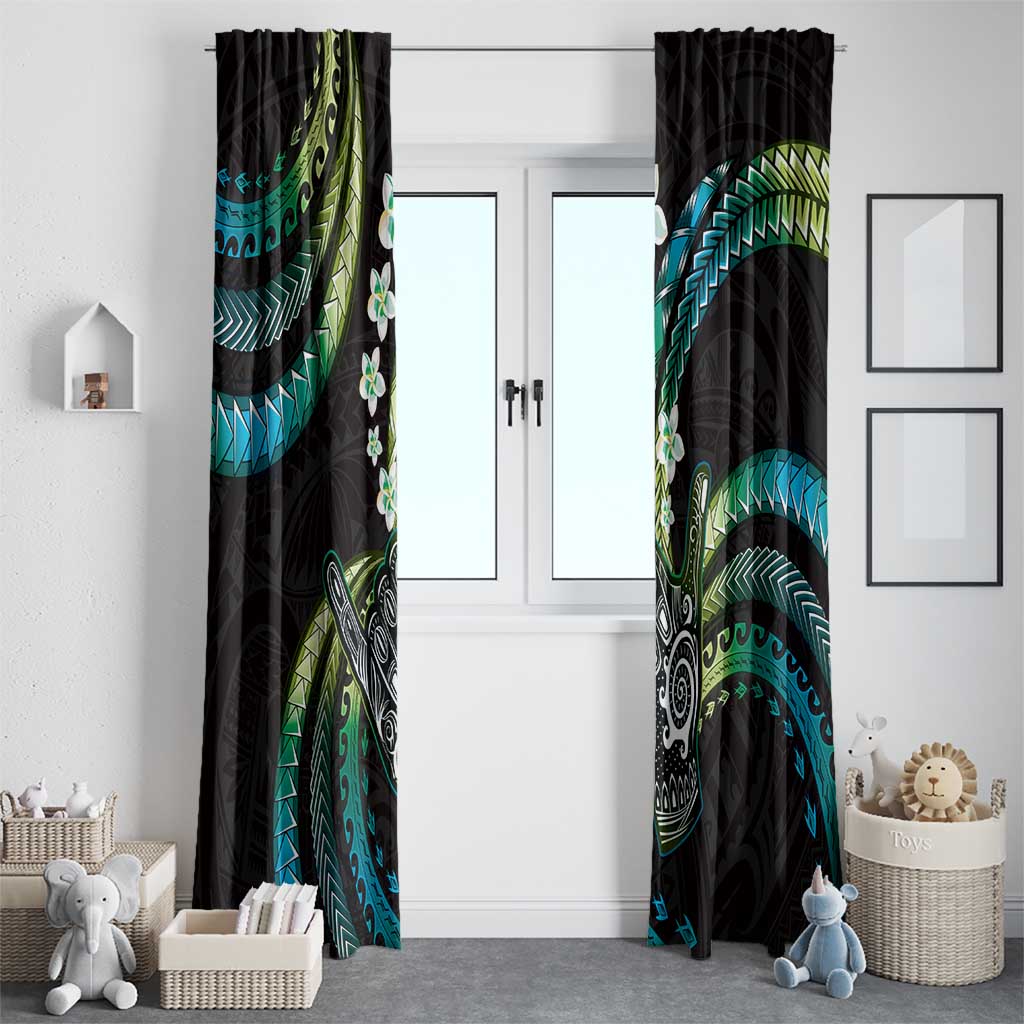 Hawaii Shaka Sign Window Curtain Fantastic Frangipani Chartreuse Cyan