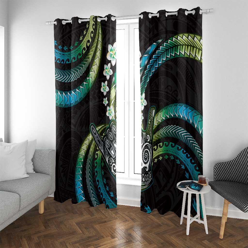 Hawaii Shaka Sign Window Curtain Fantastic Frangipani Chartreuse Cyan