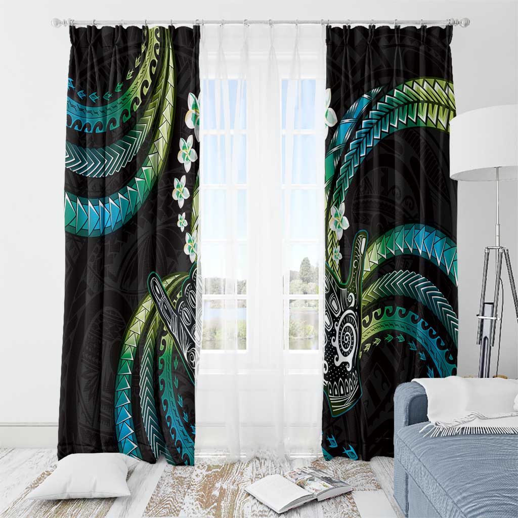 Hawaii Shaka Sign Window Curtain Fantastic Frangipani Chartreuse Cyan