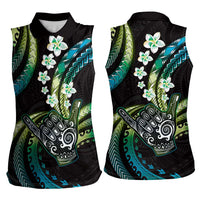 Hawaii Shaka Sign Women Sleeveless Polo Shirt Fantastic Frangipani Chartreuse Cyan