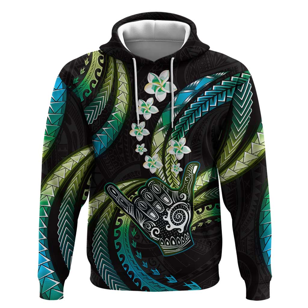 Hawaii Shaka Sign Zip Hoodie Fantastic Frangipani Chartreuse Cyan