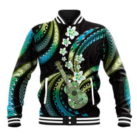 Hawaiian Ukulele Baseball Jacket Chartreuse Cyan Fantastic Plumeria