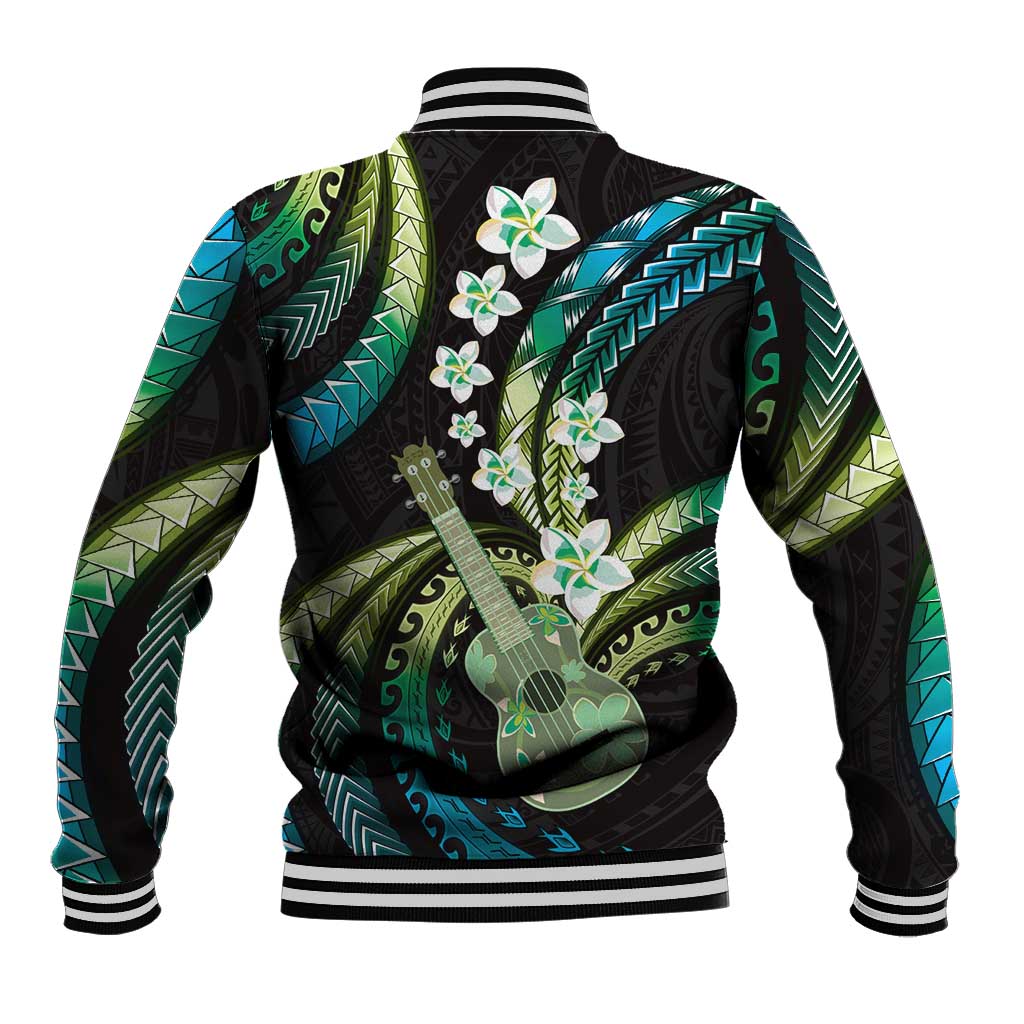 Hawaiian Ukulele Baseball Jacket Chartreuse Cyan Fantastic Plumeria