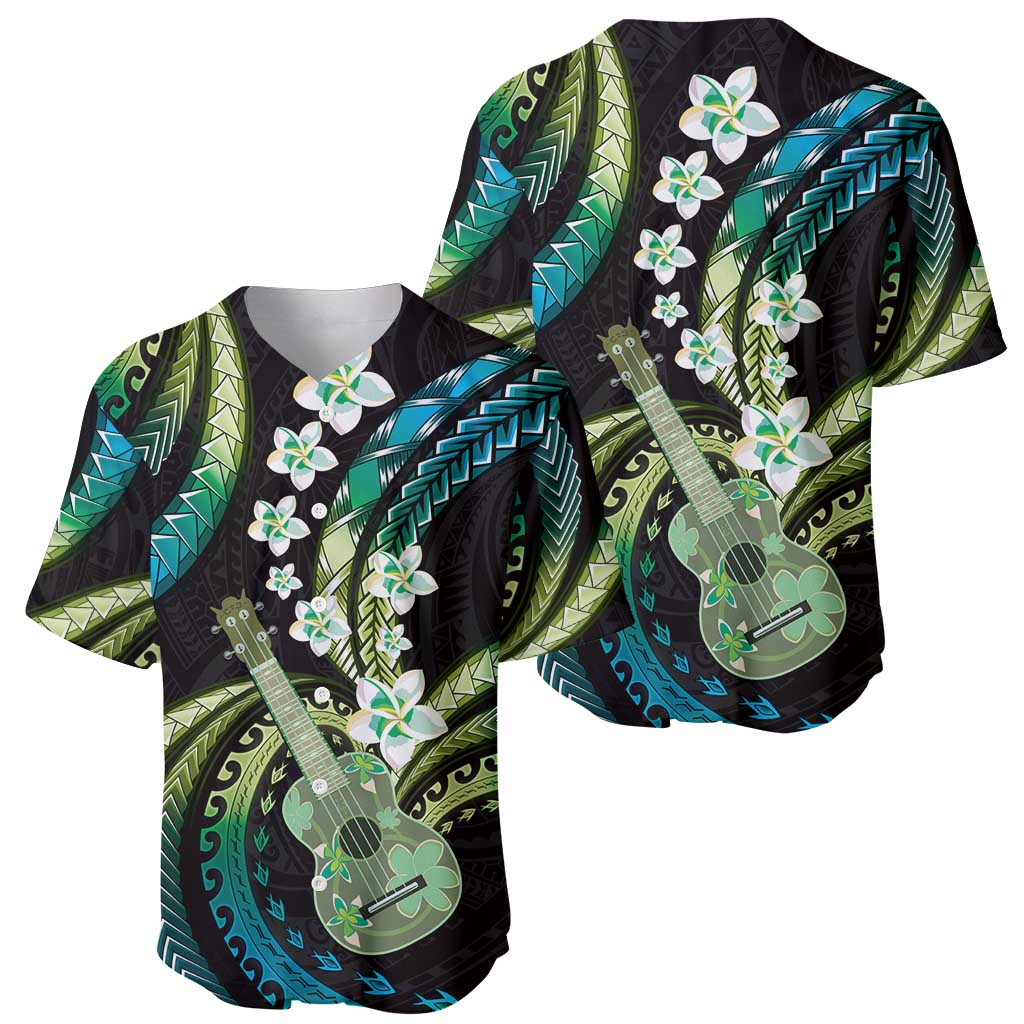 Hawaiian Ukulele Baseball Jersey Chartreuse Cyan Fantastic Plumeria