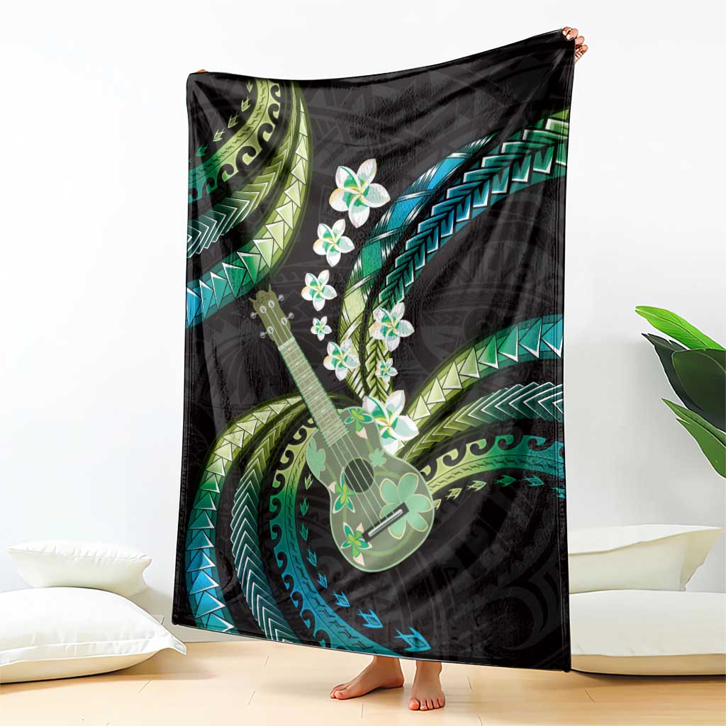 Hawaiian Ukulele Blanket Chartreuse Cyan Fantastic Plumeria