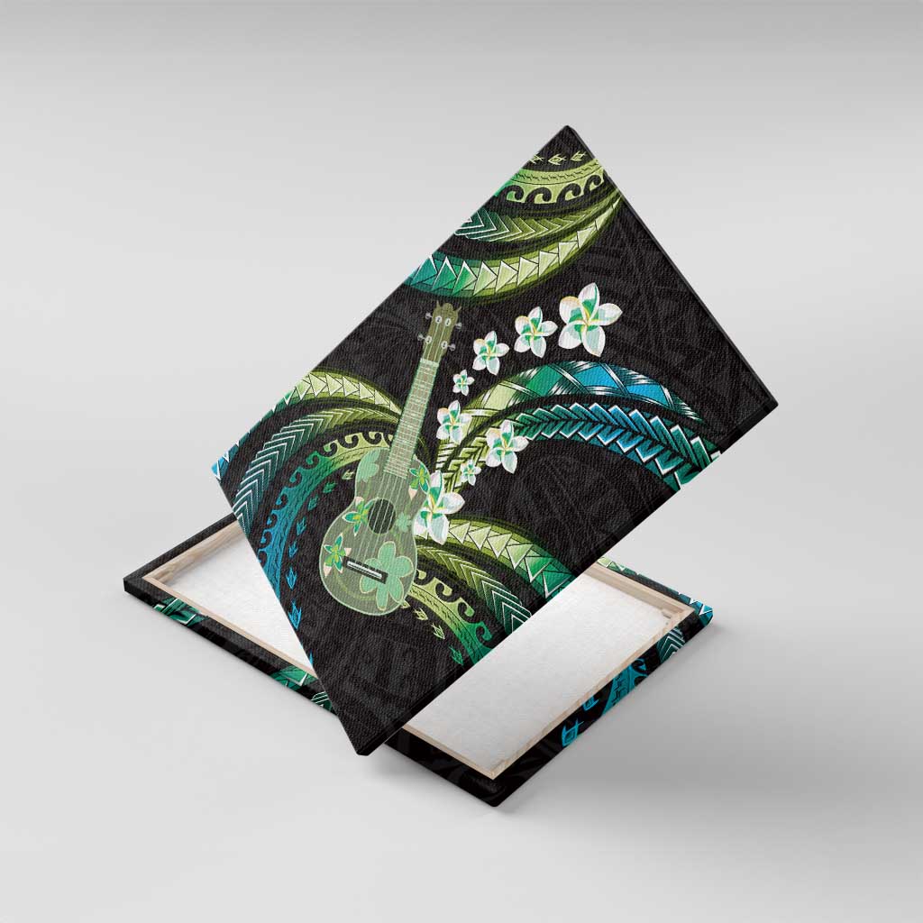 Hawaiian Ukulele Canvas Wall Art Chartreuse Cyan Fantastic Plumeria
